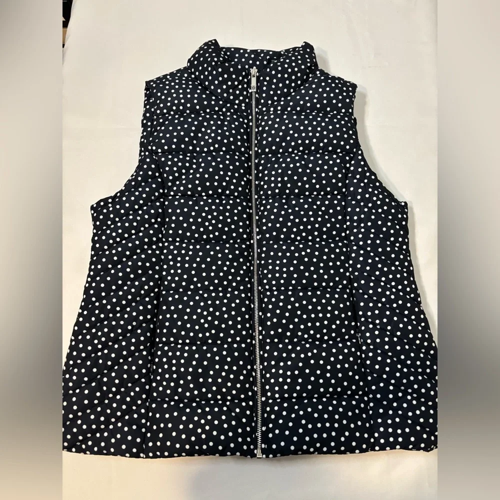 NEW WOMENS TOMMY HILFIGER NAVY BLUE AND WHITE POLKA DOT PUFFER VEST SZ L - Picture 11 of 15